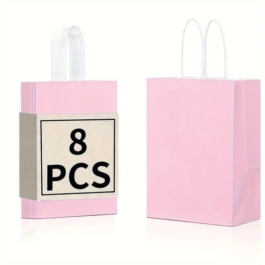 8/12/25/50pcs, Peach Pink Cute And Lively Handheld Paper Bags Gift Bags, Birthday Party Gift Bags, Wedding Gift Bags, Bride's Gift Giving Meeting, Suitable For Various Festival Party Celebrations, Small Business Supplies, Shopping Bag, Party Gift Bag