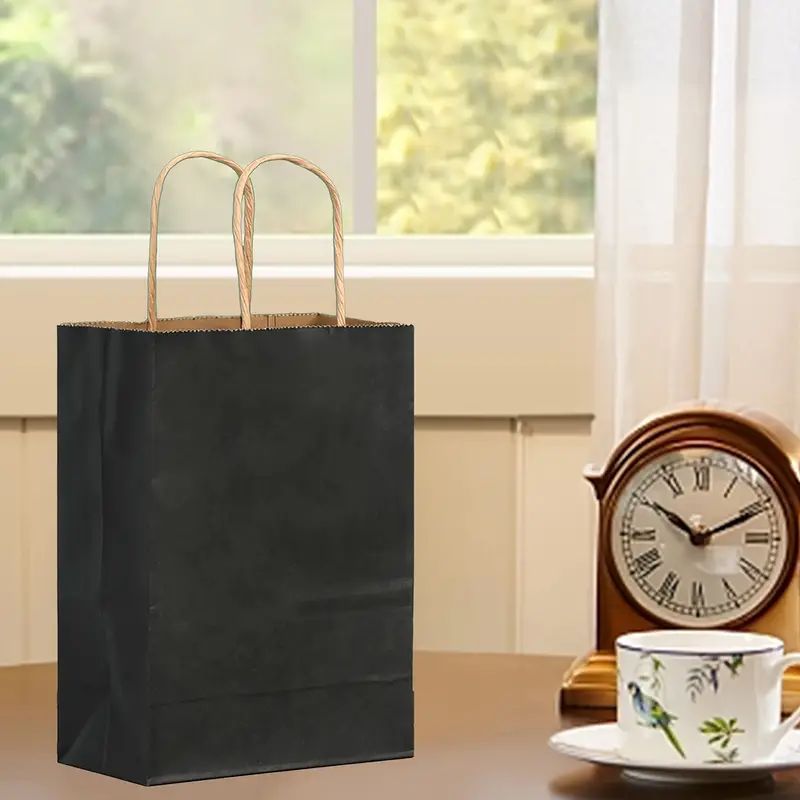 8/12/25/50/100pcs, Fashionable And Practical Black Kraft Paper Hand-held Gift Bags, Suitable For Gift Packaging For Various Birthday Parties And Gatherings, Small Business Supplies, Shopping Bag, Party Bag, Party Gift Bag, Craft Tote Bag, Party Favors