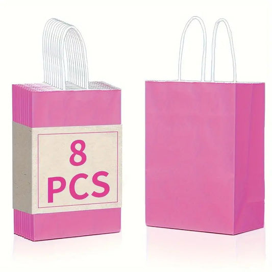 8/12/25/50/100pcs, Valentine's Day Gift Bags, Wedding Gift Bags, Fashionable And Vibrant Pink, Made Of Kraft Paper With Handles, 6.3*3.15*8.26 Inches, Suitable For Wedding And Birthday Gift Bags, And More Suitable For Various Holiday Party Gift Bags