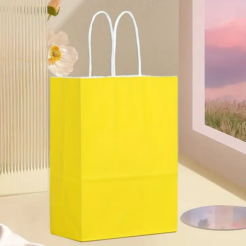 8/12/25/50/100pcs, Lively And Cute Lemon Yellow Gift Bags, Kraft Paper Handbags, More Suitable For Birthday Parties, Weddings, Graduation Ceremonies And Other Festivals And Celebrations, Small Business Supplies, Shopping Bag, Party Bag, Craft Tote Bag