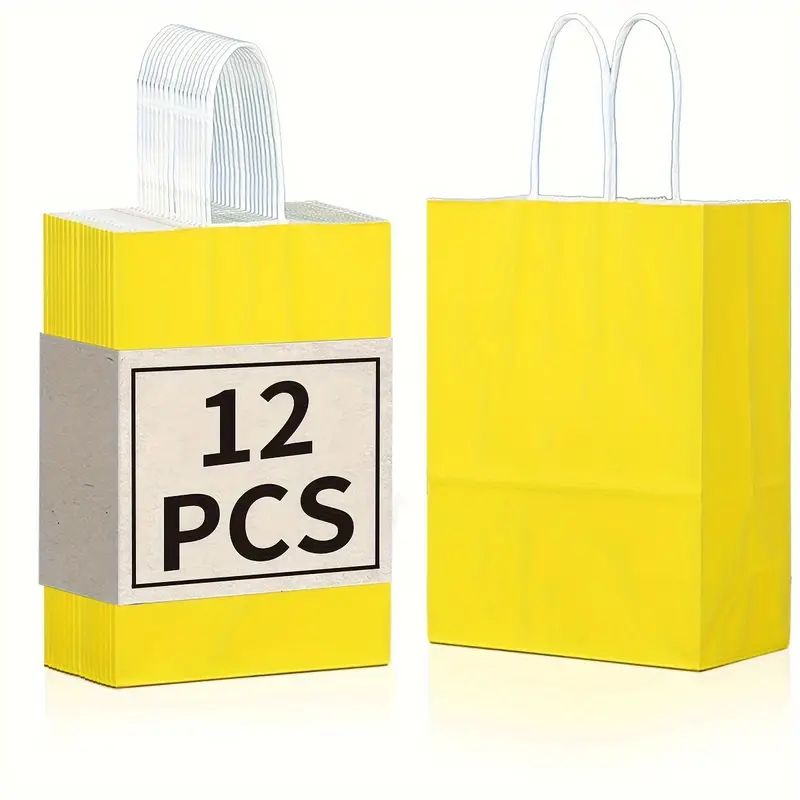 8/12/25/50/100pcs, Lively And Cute Lemon Yellow Gift Bags, Kraft Paper Handbags, More Suitable For Birthday Parties, Weddings, Graduation Ceremonies And Other Festivals And Celebrations, Small Business Supplies, Shopping Bag, Party Bag, Craft Tote Bag