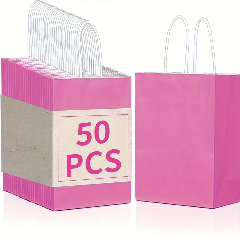 8/12/25/50/100pcs, Valentine's Day Gift Bags, Wedding Gift Bags, Fashionable And Vibrant Pink, Made Of Kraft Paper With Handles, 6.3*3.15*8.26 Inches, Suitable For Wedding And Birthday Gift Bags, And More Suitable For Various Holiday Party Gift Bags
