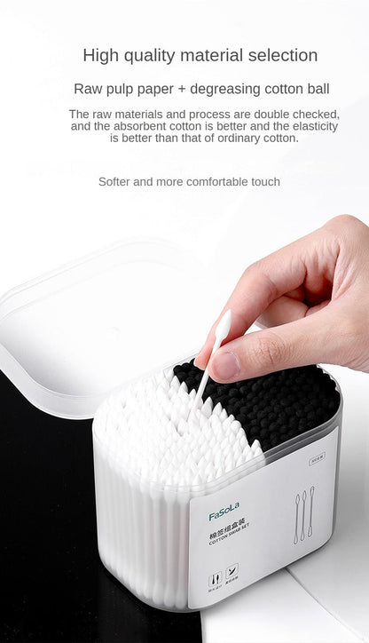 300pcs Natural Cotton Swabs With Storage Box - Perfect for Makeup & Ear Care!